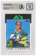 Jose Canseco Signed Oakland A's (Athletics) 1986 Topps Traded Rookie Card #20T - (Beckett - Auto Grade 10) - CANCAR121 - Jose Canseco Signed Oakland A's (Athletics) 1986 Topps Traded Rookie Card #20T - (Beckett - Auto Grade 10) product image