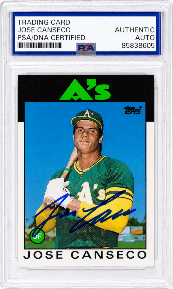Jose Canseco Signed Oakland A's (Athletics) 1986 Topps Traded Rookie Baseball Card #20T - (PSA Encapsulated) - CANCAR124 - Jose Canseco Signed Oakland A's (Athletics) 1986 Topps Traded Rookie Baseball Card #20T - (PSA Encapsulated) product image