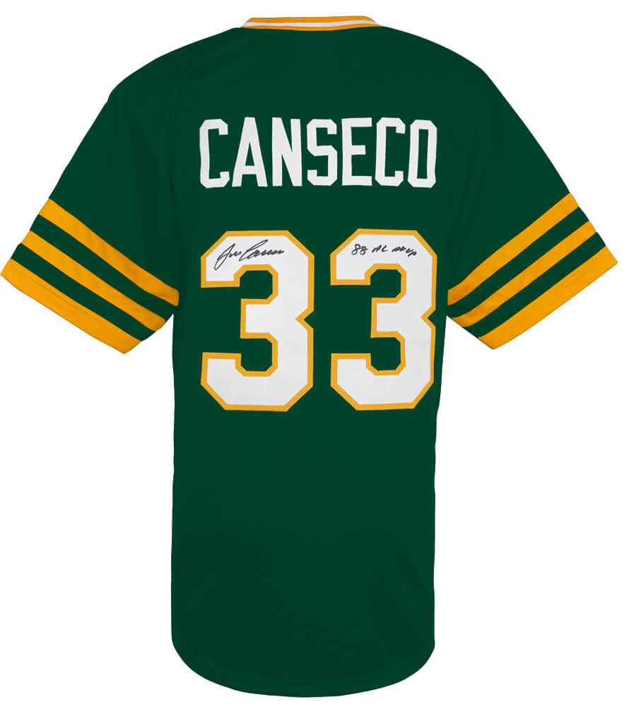 Jose Canseco Signed Green Throwback Custom Baseball Jersey w/88 AL MVP - CANJRY106 - Jose Canseco Signed Green Throwback Custom Baseball Jersey w/88 AL MVP product image