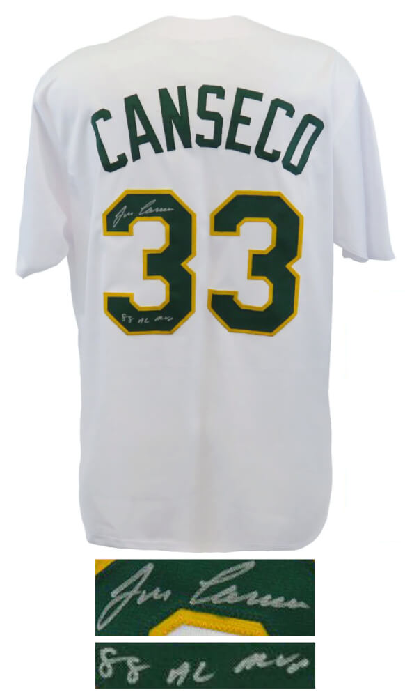 Jose Canseco Signed White Custom Baseball Jersey w/88 AL MVP - CANJRY104 - Jose Canseco Signed White Custom Baseball Jersey w/88 AL MVP product image