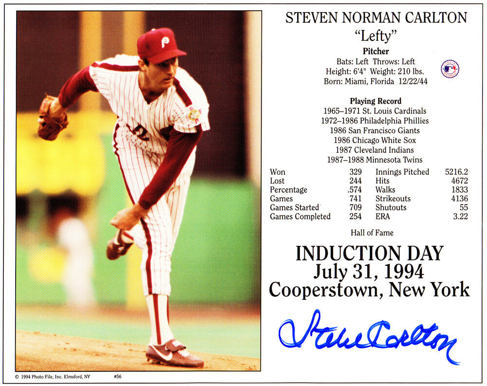Steve Carlton Signed Philadelphia Phillies Hall of Fame Induction Day 8x10 Photo - CAR08P101 - Steve Carlton Signed Philadelphia Phillies Hall of Fame Induction Day 8x10 Photo product image