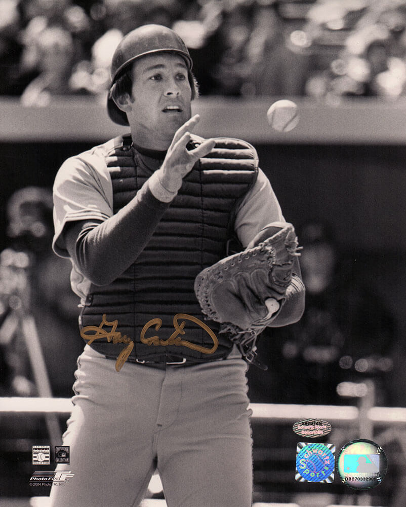 Gary Carter Signed Montreal Expos B&W Catching 8x10 Photo - (In Gold) - CAR08P118TW - Gary Carter Signed Montreal Expos B&W Catching 8x10 Photo - (In Gold) product image