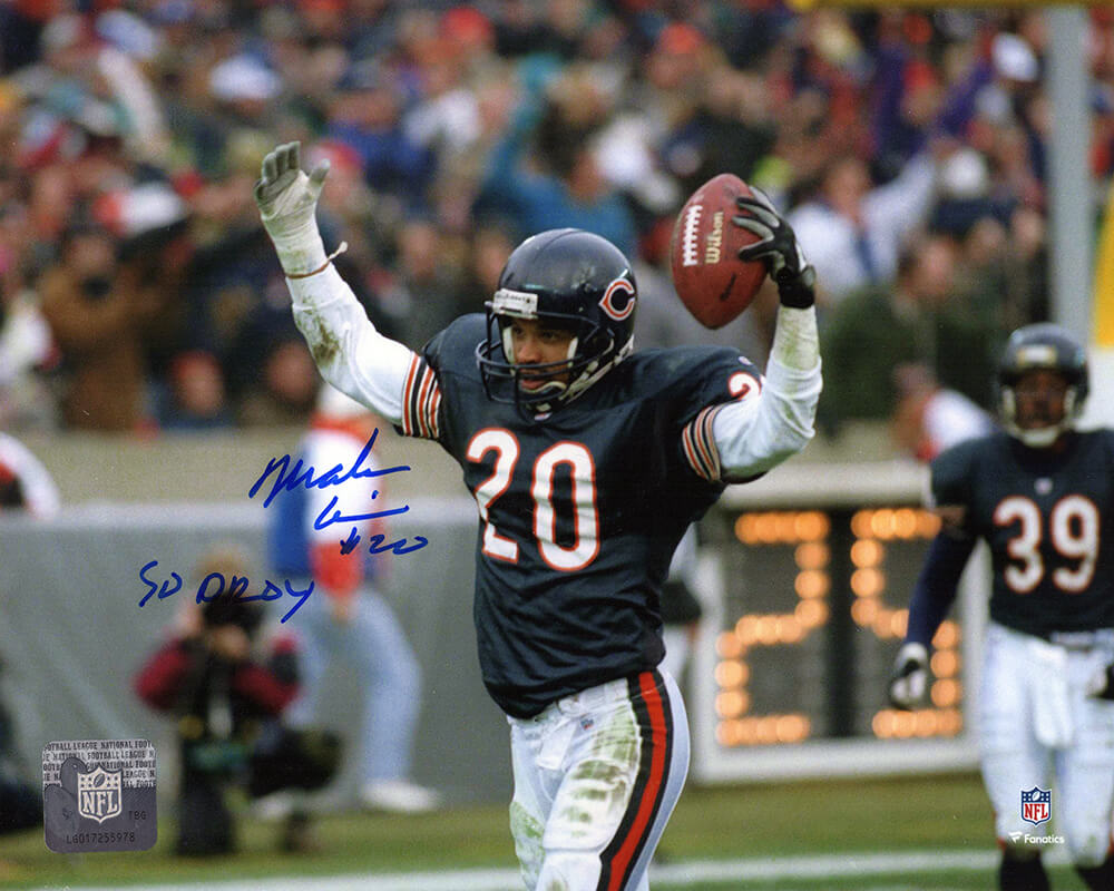 Mark Carrier Signed Chicago Bears Arms Raised With Football 8x10 Photo w/90 DROY - CAR08P330 - Mark Carrier Signed Chicago Bears Arms Raised With Football 8x10 Photo w/90 DROY product image