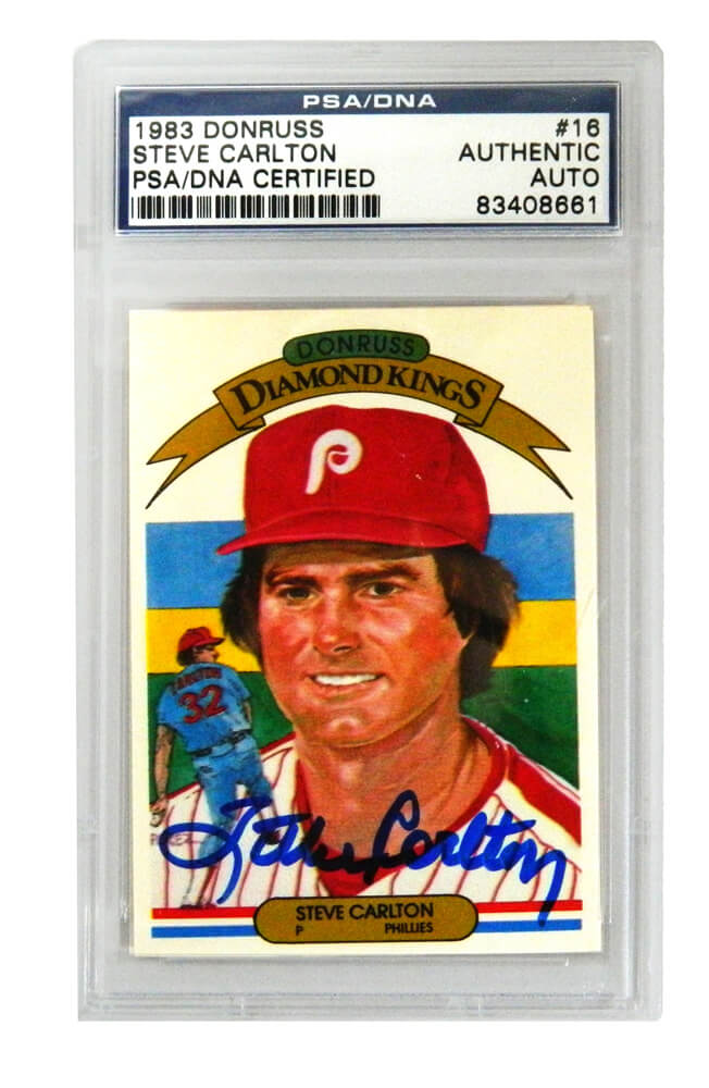 Steve Carlton Signed Phillies 1983 Donruss Trading Card #16 - (PSA Encapsulated) - CARCAR100 - Steve Carlton Signed Phillies 1983 Donruss Trading Card #16 - (PSA Encapsulated) product image