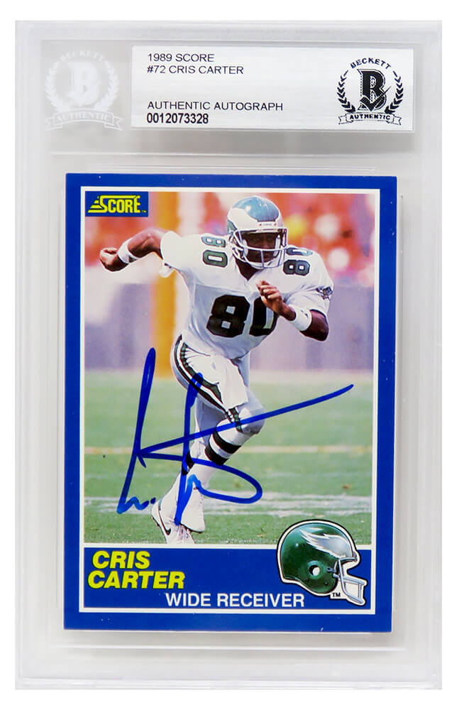Cris Carter Signed Philadelphia Eagles 1989 Score Football Rookie Card #72 (Beckett Encapsulated) - CARCAR310 - Cris Carter Signed Philadelphia Eagles 1989 Score Football Rookie Card #72 (Beckett Encapsulated) product image
