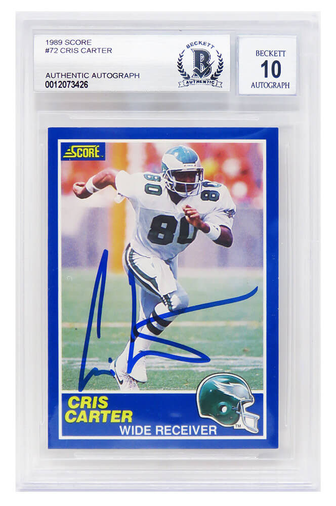 Cris Carter Signed Philadelphia Eagles 1989 Score Football Rookie Card #72 (Beckett Auto Grade 10) - CARCAR311 - Cris Carter Signed Philadelphia Eagles 1989 Score Football Rookie Card #72 (Beckett Auto Grade 10) product image