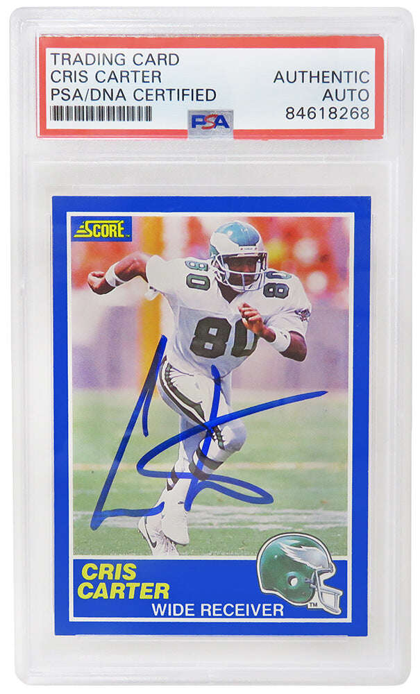 Cris Carter Signed Philadelphia Eagles 1989 Score Football Rookie Card #72 (PSA Encapsulated) - CARCAR315 - Cris Carter Signed Philadelphia Eagles 1989 Score Football Rookie Card #72 (PSA Encapsulated) product image