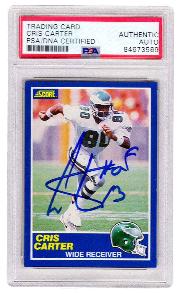 Cris Carter Signed Philadelphia Eagles 1989 Score Football Rookie Card #72 w/HOF'13 (PSA Encapsulated) - CARCAR317 - Cris Carter Signed Philadelphia Eagles 1989 Score Football Rookie Card #72 w/HOF'13 (PSA Encapsulated) product image