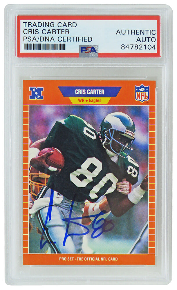Cris Carter Signed Philadelphia Eagles 1989 Pro Set Football Rookie Card #314 (PSA Encapsulated) - CARCAR332 - Cris Carter Signed Philadelphia Eagles 1989 Pro Set Football Rookie Card #314 (PSA Encapsulated) product image