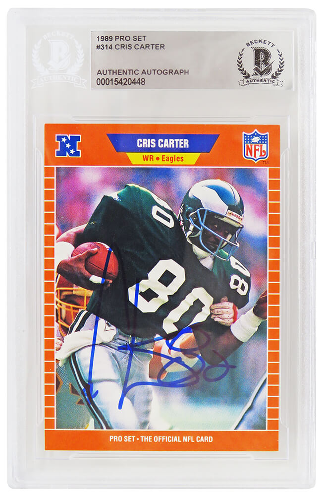 Cris Carter Signed Philadelphia Eagles 1989 Pro Set Football Rookie Card #314 - (Beckett Encapsulated) - CARCAR333 - Cris Carter Signed Philadelphia Eagles 1989 Pro Set Football Rookie Card #314 - (Beckett Encapsulated) product image