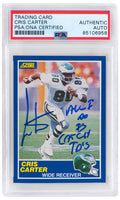 Cris Carter Signed 1989 Score Football Rookie Card #72 w/All I Do Is Catch TD's - (PSA Encapsulated) - CARCAR337 - Cris Carter Signed 1989 Score Football Rookie Card #72 w/All I Do Is Catch TD's - (PSA Encapsulated) product image