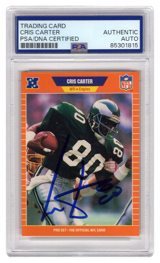 Cris Carter Signed Eagles 1989 Pro Set Rookie Football Card #314 (PSA Encapsulated) - CARCAR339 - Cris Carter Signed Eagles 1989 Pro Set Rookie Football Card #314 (PSA Encapsulated) product image