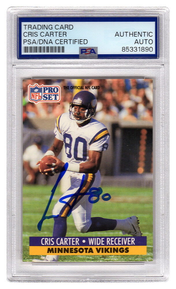 Cris Carter Signed Minnesota Vikings 1991 Pro Set Football Trading Card #834 - (PSA Encapsulated) - CARCAR340 - Cris Carter Signed Minnesota Vikings 1991 Pro Set Football Trading Card #834 - (PSA Encapsulated) product image