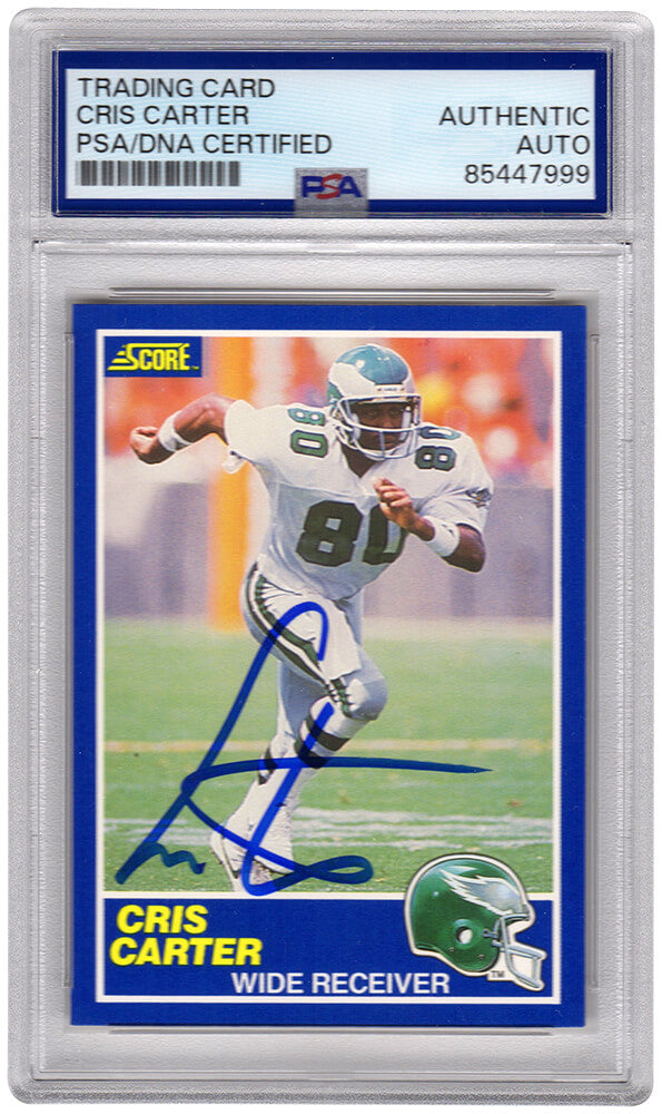 Cris Carter Signed Eagles 1989 Score Football Rookie Trading Card #72 (PSA Encapsulated) - CARCAR342 - Cris Carter Signed Eagles 1989 Score Football Rookie Trading Card #72 (PSA Encapsulated) product image
