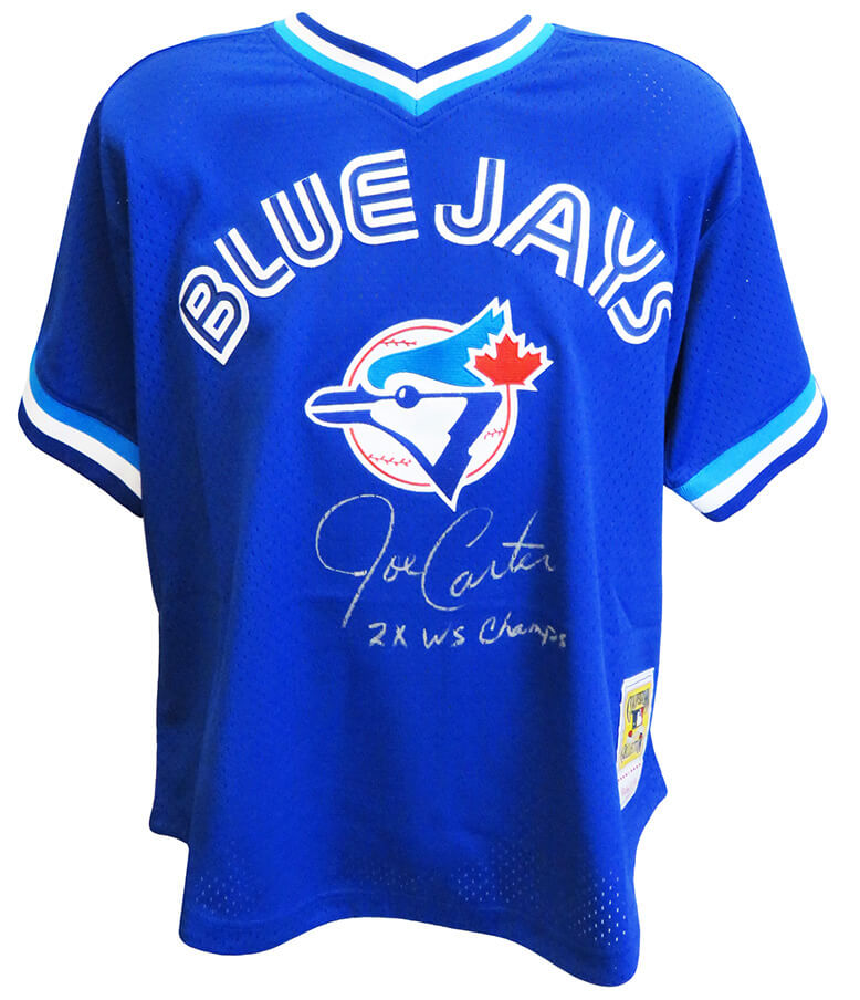 Joe Carter Signed Toronto Blue Jays Mitchell & Ness Blue Batting Practice Baseball Jersey w/2x WS Champs - CARJRY100 - Joe Carter Signed Toronto Blue Jays Mitchell & Ness Blue Batting Practice Baseball Jersey w/2x WS Champs product image