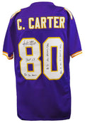 Cris Carter Signed Purple Custom Football Jersey w/4 Inscriptions - CARJRY308 - Cris Carter Signed Purple Custom Football Jersey w/4 Inscriptions product image