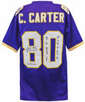 Cris Carter Signed Purple Custom Football Jersey w/HOF, All-Decade, Catch TD's, Pro Bowl - CARJRY309 - Cris Carter Signed Purple Custom Football Jersey w/HOF, All-Decade, Catch TD's, Pro Bowl product image
