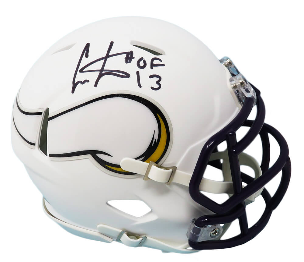 Cris Carter Signed Minnesota Vikings Flat White Matte Riddell Speed Mini Helmet w/HOF'13 - CARMIN309 - Cris Carter Signed Minnesota Vikings Flat White Matte Riddell Speed Mini Helmet w/HOF'13 product image