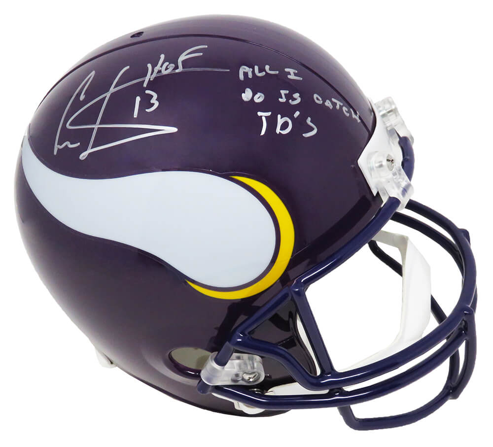 Cris Carter Signed Minnesota Vikings Riddell Full Size Replica Helmet w/HOF'13, All  I Do Is Catch TD's - CARREP305 - Cris Carter Signed Minnesota Vikings Riddell Full Size Replica Helmet w/HOF'13, All I Do Is Catch TD's product image