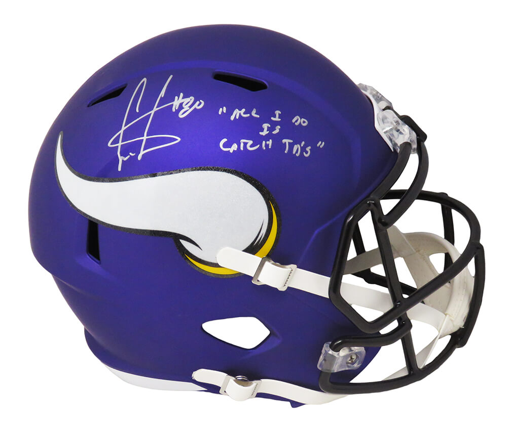 Cris Carter Signed Minnesota Vikings Riddell Full Size Speed Replica Helmet w/All I Do Is Catch TD's - CARREP310 - Cris Carter Signed Minnesota Vikings Riddell Full Size Speed Replica Helmet w/All I Do Is Catch TD's product image