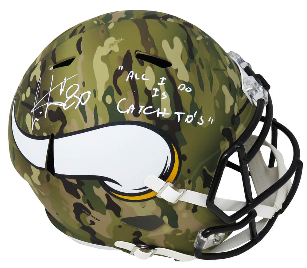 Cris Carter Signed Minnesota Vikings CAMO Riddell Speed Full Size Replica Helmet w/All I Do Is Catch TD's - CARREP314 - Cris Carter Signed Minnesota Vikings CAMO Riddell Speed Full Size Replica Helmet w/All I Do Is Catch TD's product image