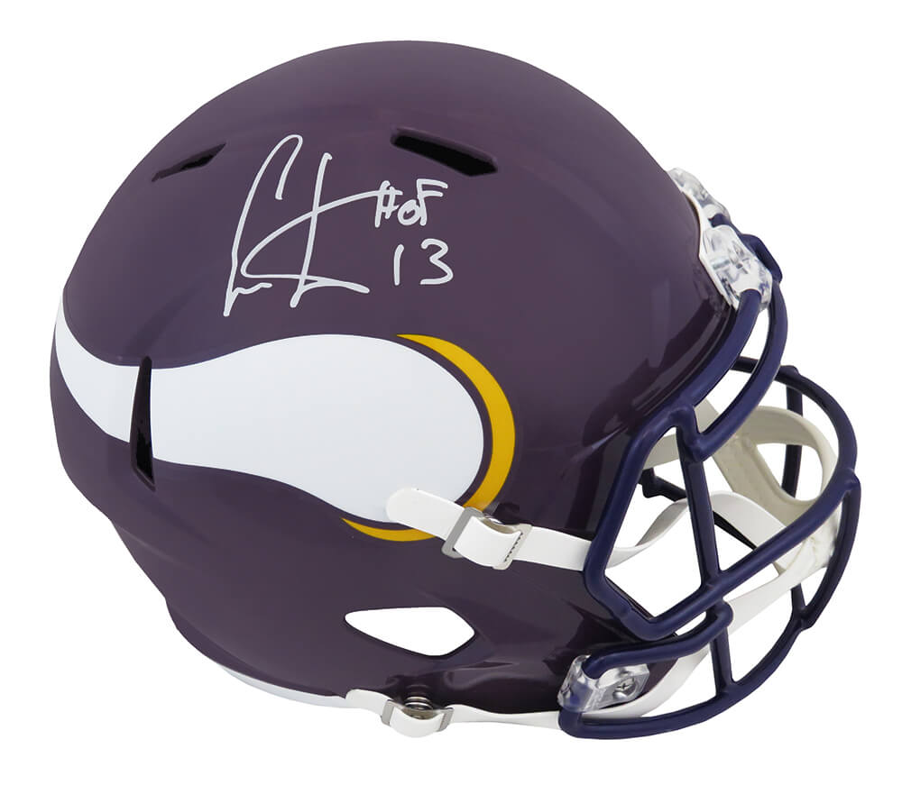 Cris Carter Signed Minnesota Vikings Throwback Riddell Full Size Speed Replica Helmet w/HOF'13 - CARREP320 - Cris Carter Signed Minnesota Vikings Throwback Riddell Full Size Speed Replica Helmet w/HOF'13 product image