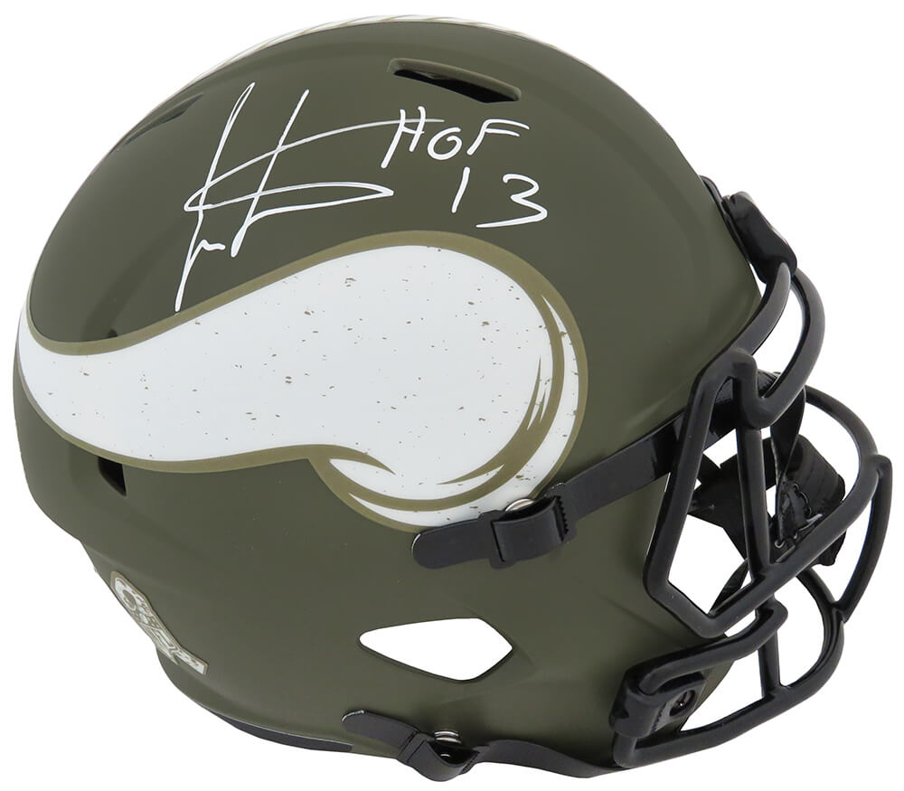 Cris Carter Signed Minnesota Vikings Salute to Service Riddell Full Size Speed Replica Helmet w/HOF'13 - CARREP325 - Cris Carter Signed Minnesota Vikings Salute to Service Riddell Full Size Speed Replica Helmet w/HOF'13 product image