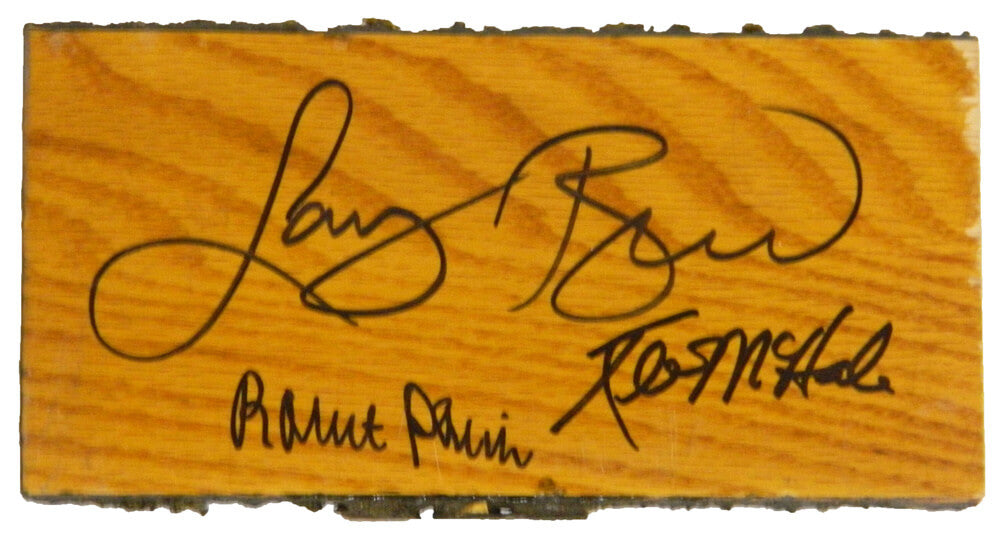 Larry Bird & Robert Parish & Kevin McHale Signed Boston Garden Original Parquet 4x7 Floor Piece - CELFLO200 - Larry Bird & Robert Parish & Kevin McHale Signed Boston Garden Original Parquet 4x7 Floor Piece product image