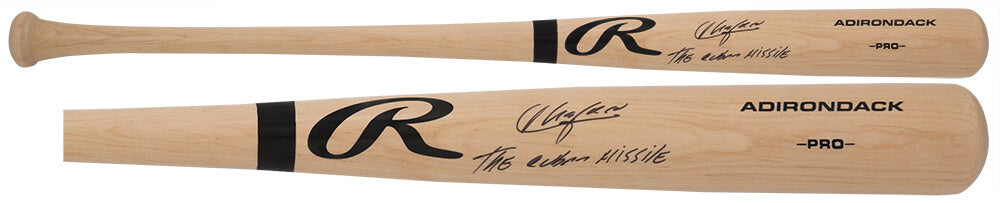 Aroldis Chapman Signed Rawlings Pro Blonde Baseball Bat w/Cuban Missile - CHABAT111 - Aroldis Chapman Signed Rawlings Pro Blonde Baseball Bat w/Cuban Missile product image
