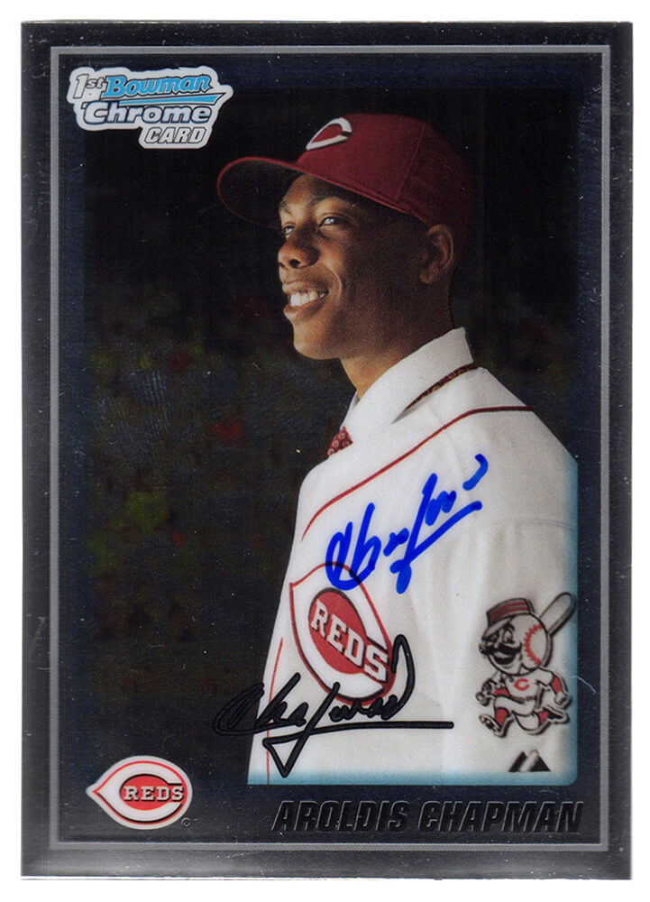 Aroldis Chapman Signed Reds 2010 Bowman Chrome Prospects Rookie Baseball Trading Card #BCP10 - CHACAR101 - Aroldis Chapman Signed Reds 2010 Bowman Chrome Prospects Rookie Baseball Trading Card #BCP10 product image