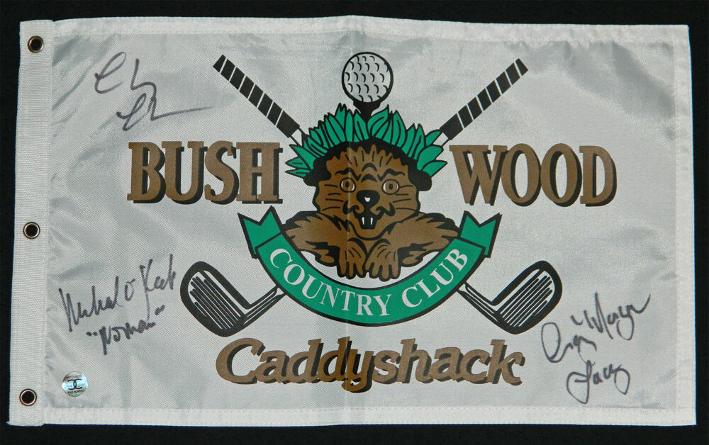 Chevy Chase, Michael O'Keefe & Cindy Morgan Triple Signed Caddyshack Bushwood Golf Flag w/Lacey, Noonan - CHAFLG505 - Chevy Chase, Michael O'Keefe & Cindy Morgan Triple Signed Caddyshack Bushwood Golf Flag w/Lacey, Noonan product image