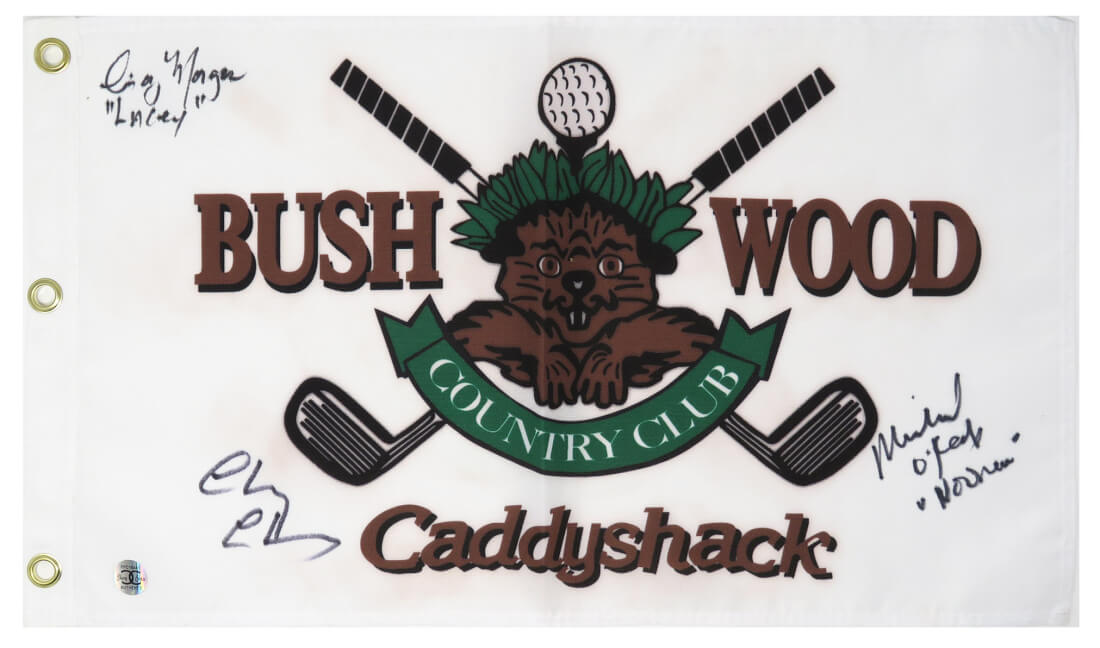 Chevy Chase, Michael O'Keefe & Cindy Morgan Signed Caddyshack Bushwood Golf Flag w/Lacey, Noonan - CHAFLG520 - Chevy Chase, Michael O'Keefe & Cindy Morgan Signed Caddyshack Bushwood Golf Flag w/Lacey, Noonan product image