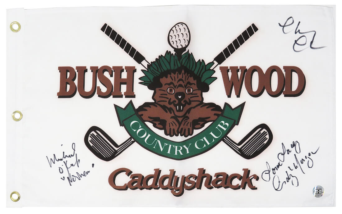 Chevy Chase, Michael O'Keefe & Cindy Morgan Signed Caddyshack Bushwood Golf Pin Flag w/Love Lacey, Noonan - CHAFLG521 - Chevy Chase, Michael O'Keefe & Cindy Morgan Signed Caddyshack Bushwood Golf Pin Flag w/Love Lacey, Noonan product image