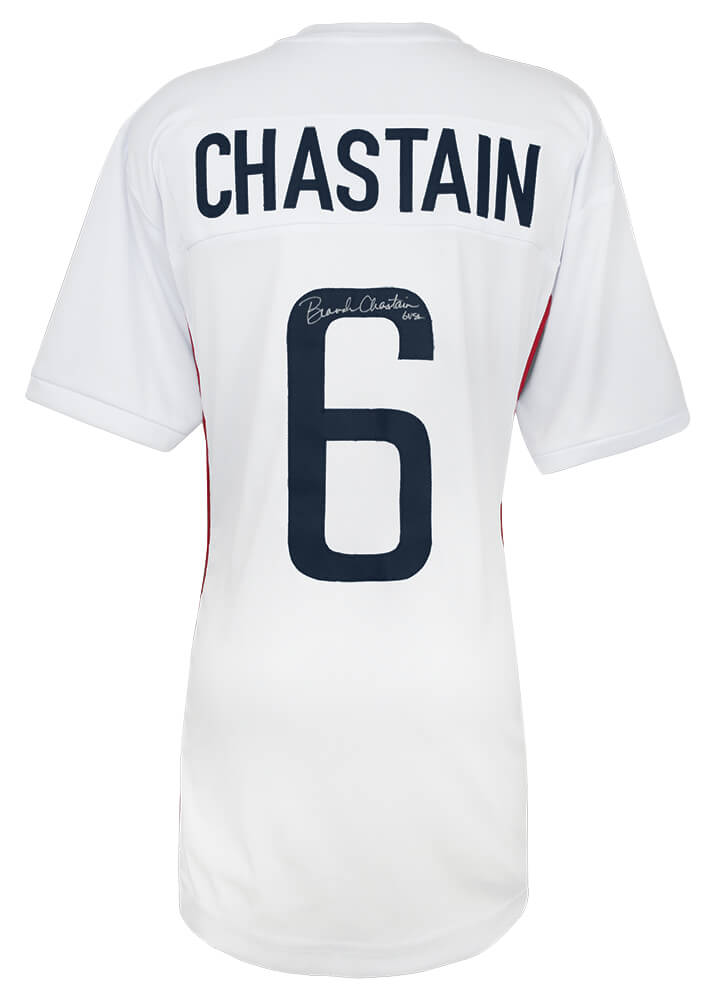 Brandi Chastain Signed White Custom Soccer Jersey - CHAJRY511 - Brandi Chastain Signed White Custom Soccer Jersey product image