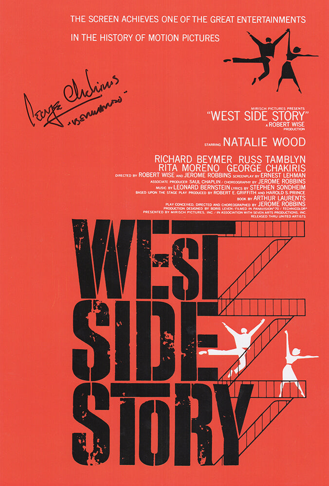 George Chakiris Signed West Side Story 11x17 Movie Poster w/Bernardo - CHAPST540 - George Chakiris Signed West Side Story 11x17 Movie Poster w/Bernardo product image