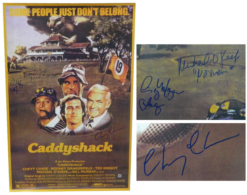 Chevy Chase, Cindy Morgan & Michael O'Keefe Cast Signed Caddyshack 24x36 Movie Poster w/Lacey & Noonan - CHAPST551 - Chevy Chase, Cindy Morgan & Michael O'Keefe Cast Signed Caddyshack 24x36 Movie Poster w/Lacey & Noonan product image