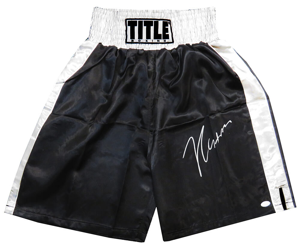 Julio Cesar Chavez Signed Everlast Black With White Trim Boxing Trunks (JSA) - CHATRU500 - Julio Cesar Chavez Signed Everlast Black With White Trim Boxing Trunks (JSA) product image