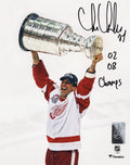 Chris Chelios Signed Detroit Red Wings Holding Stanley Cup 8x10 Photo w/02, 08 Champs - CHE08P407 - Chris Chelios Signed Detroit Red Wings Holding Stanley Cup 8x10 Photo w/02, 08 Champs product image