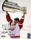Chris Chelios Signed Detroit Red Wings Holding Stanley Cup 8x10 Photo w/02, 08 SC Champs - CHE08P409 - Chris Chelios Signed Detroit Red Wings Holding Stanley Cup 8x10 Photo w/02, 08 SC Champs product image