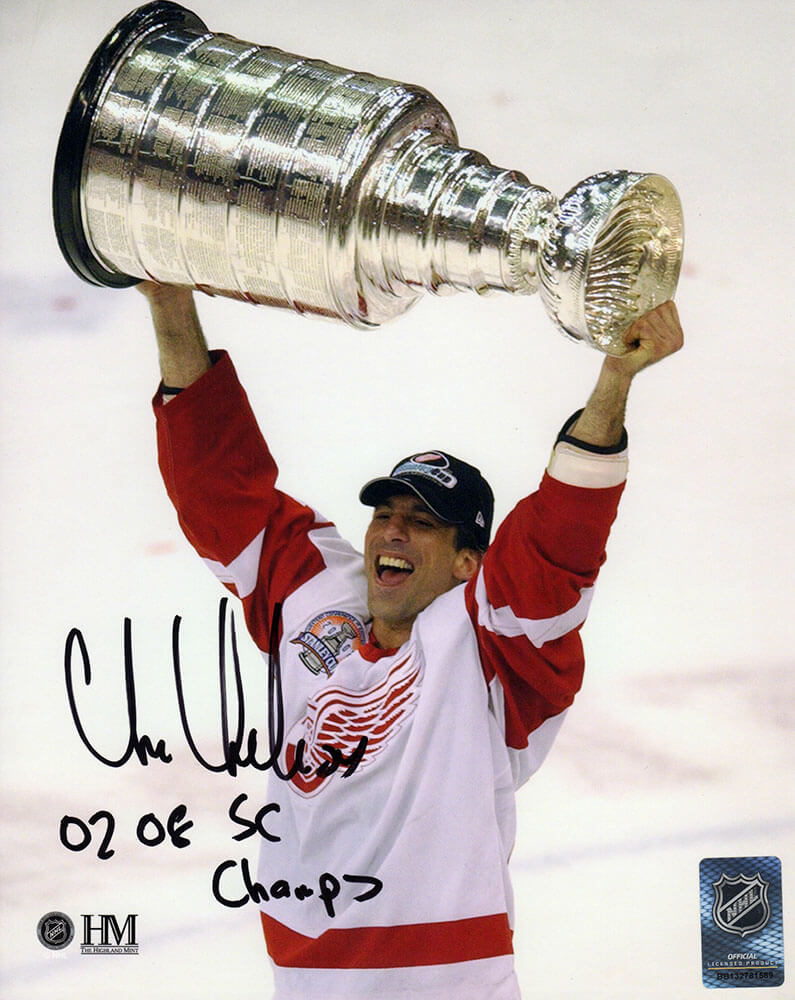 Chris Chelios Signed Detroit Red Wings Holding Stanley Cup 8x10 Photo w/02, 08 SC Champs - CHE08P409 - Chris Chelios Signed Detroit Red Wings Holding Stanley Cup 8x10 Photo w/02, 08 SC Champs product image