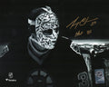 Gerry Cheevers Signed Boston Bruins Goalie Mask Close Up In Goal B&W 8x10 Photo w/HOF'85 - CHE08P423 - Gerry Cheevers Signed Boston Bruins Goalie Mask Close Up In Goal B&W 8x10 Photo w/HOF'85 product image