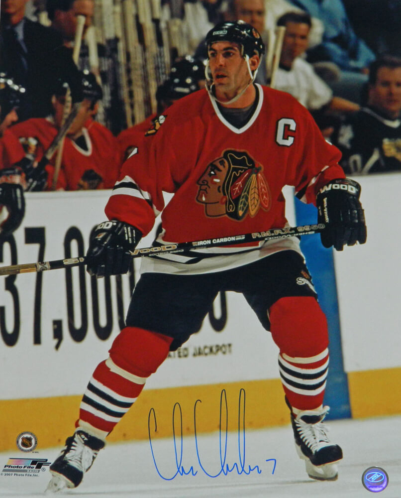 Chris Chelios Signed Chicago Blackhawks Action 16x20 Photo - CHE16P404 - Chris Chelios Signed Chicago Blackhawks Action 16x20 Photo product image