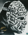 Gerry Cheevers Signed Boston Bruins Mask Close Up B&W 16x20 Photo w/The Mask - CHE16P422 - Gerry Cheevers Signed Boston Bruins Mask Close Up B&W 16x20 Photo w/The Mask product image