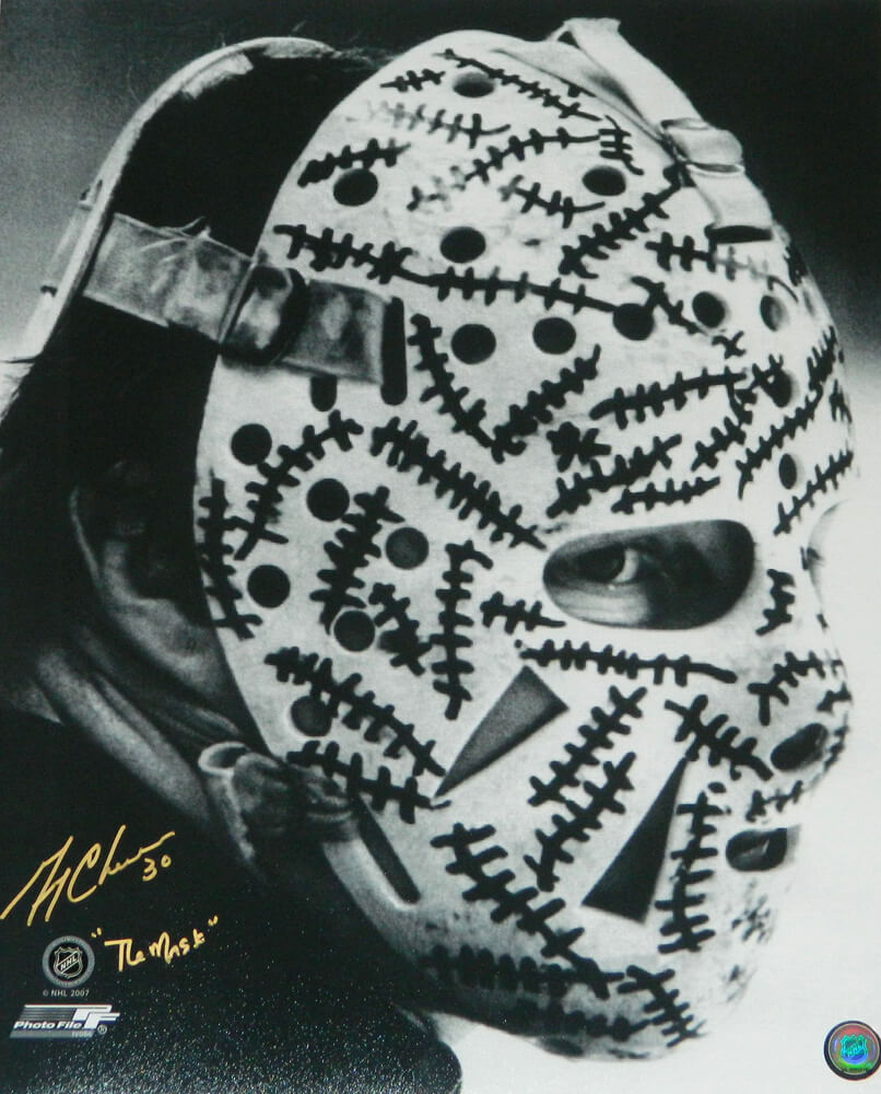 Gerry Cheevers Signed Boston Bruins Mask Close Up B&W 16x20 Photo w/The Mask - CHE16P422 - Gerry Cheevers Signed Boston Bruins Mask Close Up B&W 16x20 Photo w/The Mask product image