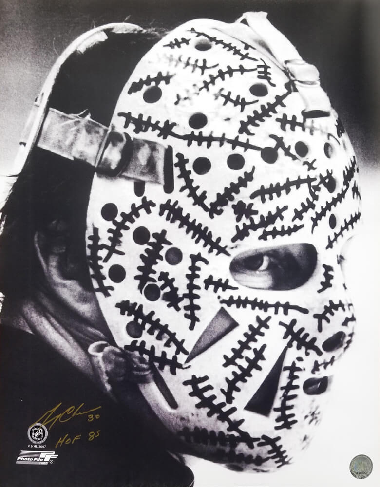 Gerry Cheevers Signed Boston Bruins Mask Close Up B&W 16x20 Photo w/HOF'85 - CHE16P423 - Gerry Cheevers Signed Boston Bruins Mask Close Up B&W 16x20 Photo w/HOF'85 product image