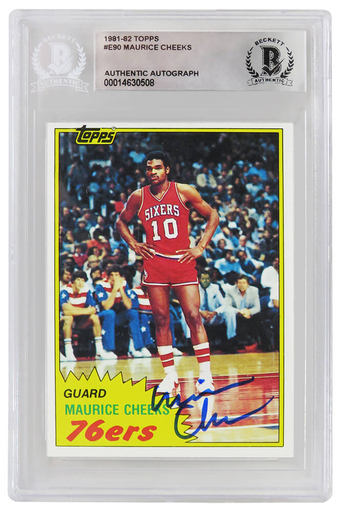 Maurice Cheeks Signed 1981-82 Topps Philadelphia 76ers Basketball Card #E90 - (Beckett Encapsulated) - CHECAR204 - Maurice Cheeks Signed 1981-82 Topps Philadelphia 76ers Basketball Card #E90 - (Beckett Encapsulated) product image