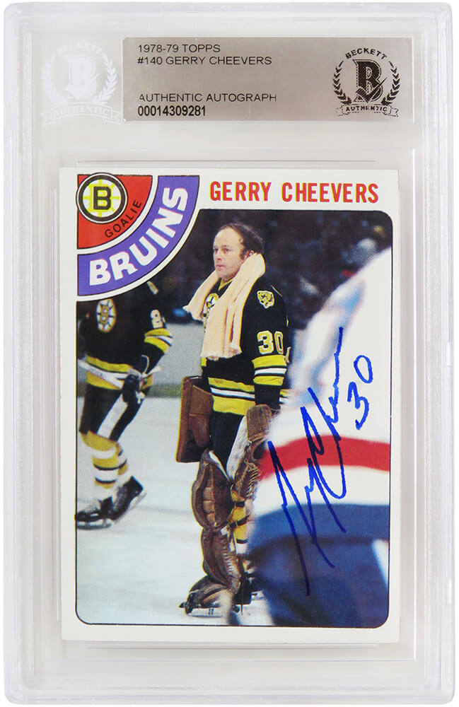 Gerry Cheevers Signed Boston Bruins 1978-79 Topps Hockey Trading Card #140 - (Beckett Encapsulated) - CHECAR411 - Gerry Cheevers Signed Boston Bruins 1978-79 Topps Hockey Trading Card #140 - (Beckett Encapsulated) product image