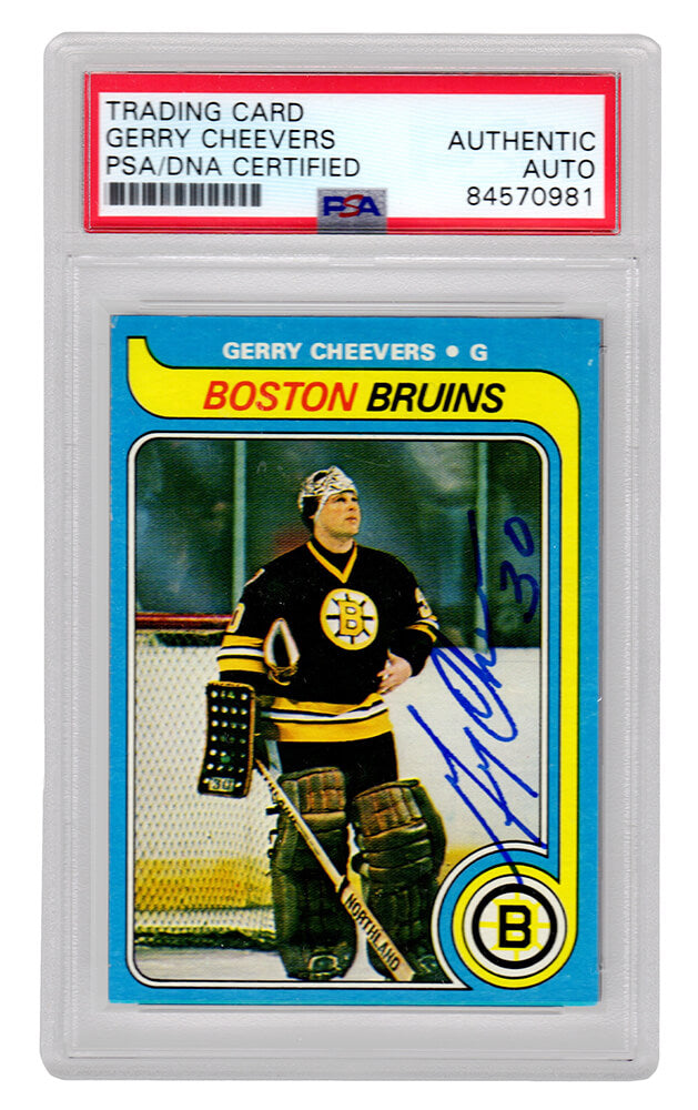 Gerry Cheevers Signed Boston Bruins 1979-80 Topps Hockey Trading Card #85 - (PSA Encapsulated) - CHECAR412 - Gerry Cheevers Signed Boston Bruins 1979-80 Topps Hockey Trading Card #85 - (PSA Encapsulated) product image