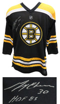 Gerry Cheevers Signed Boston Bruins Reebok Black Youth Replica Hockey Jersey w/HOF 85 - CHEJRY423 - Gerry Cheevers Signed Boston Bruins Reebok Black Youth Replica Hockey Jersey w/HOF 85 product image