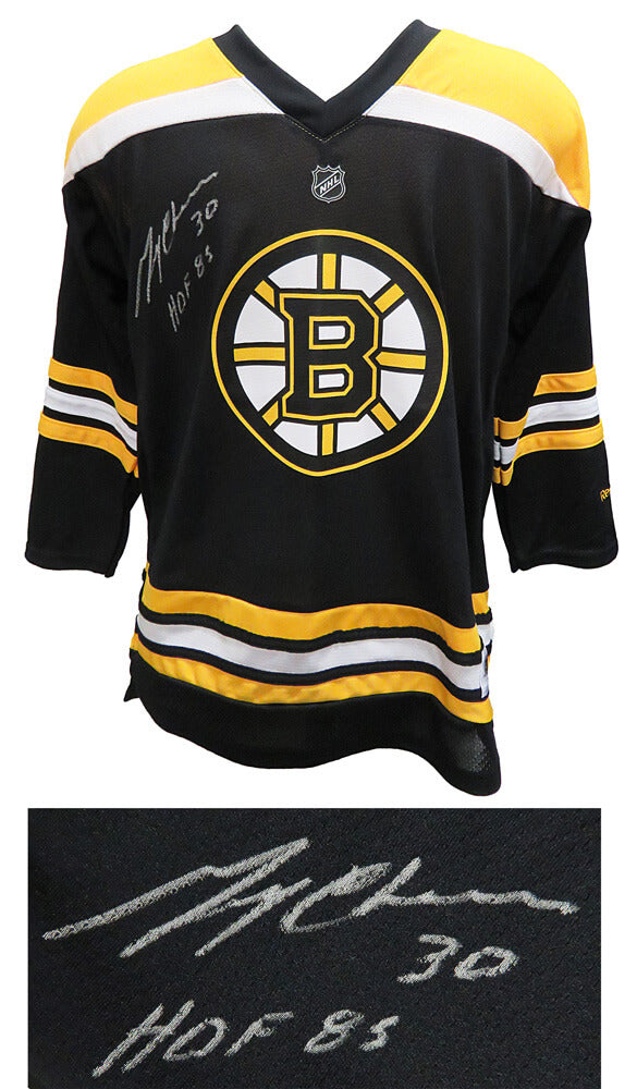 Gerry Cheevers Signed Boston Bruins Reebok Black Youth Replica Hockey Jersey w/HOF 85 - CHEJRY423 - Gerry Cheevers Signed Boston Bruins Reebok Black Youth Replica Hockey Jersey w/HOF 85 product image